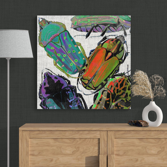 Abstract Insects Grasshopper Collage - Colorful Nature Canvas Wall Art - Retro Reverence