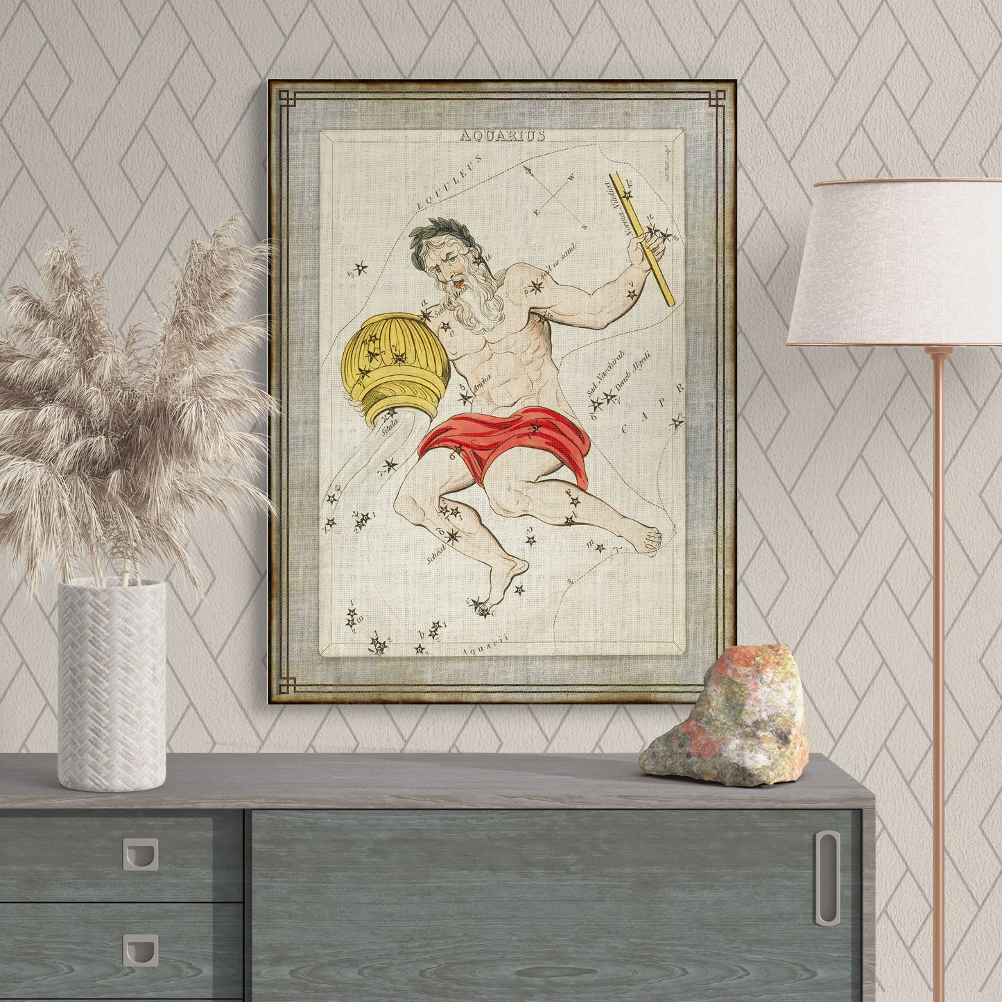 Aquarius Zodiac Antique Illustration Star Constellation Wall Art - Retro Reverence