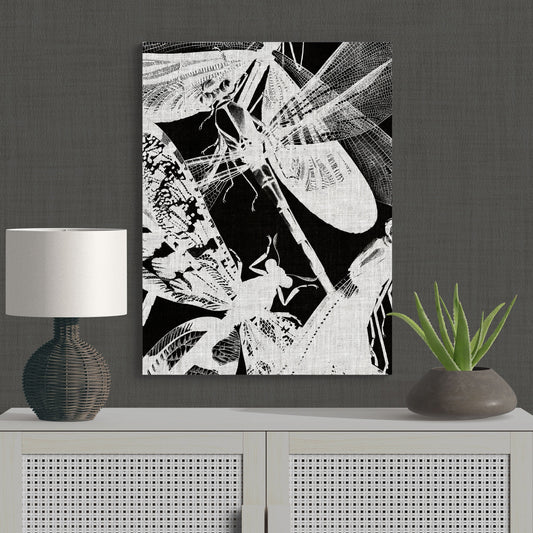 Contemporary Black & White Damselfly Modern Nature Art - Retro Reverence