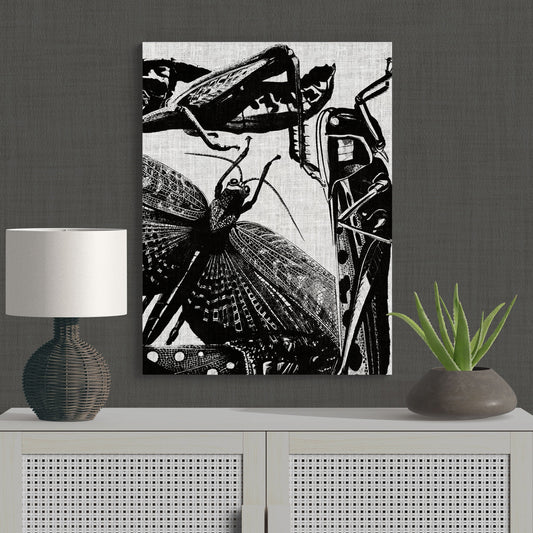 Contemporary Black & White Grasshopper Modern Nature Art - Retro Reverence