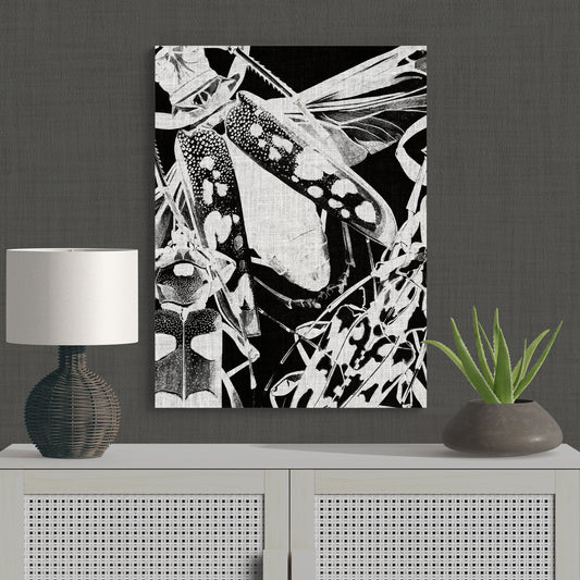 Contemporary Black & White Long Horn Beetle Modern Nature Art - Retro Reverence