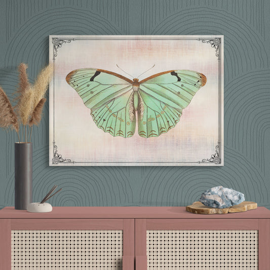Mint Green Butterfly Vintage Illustration Nature Art - Retro Reverence