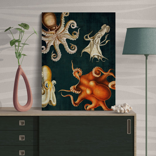 Octopus & Squid Cephalopod Collage Vintage Deep Sea Ocean Wall Art - Retro Reverence