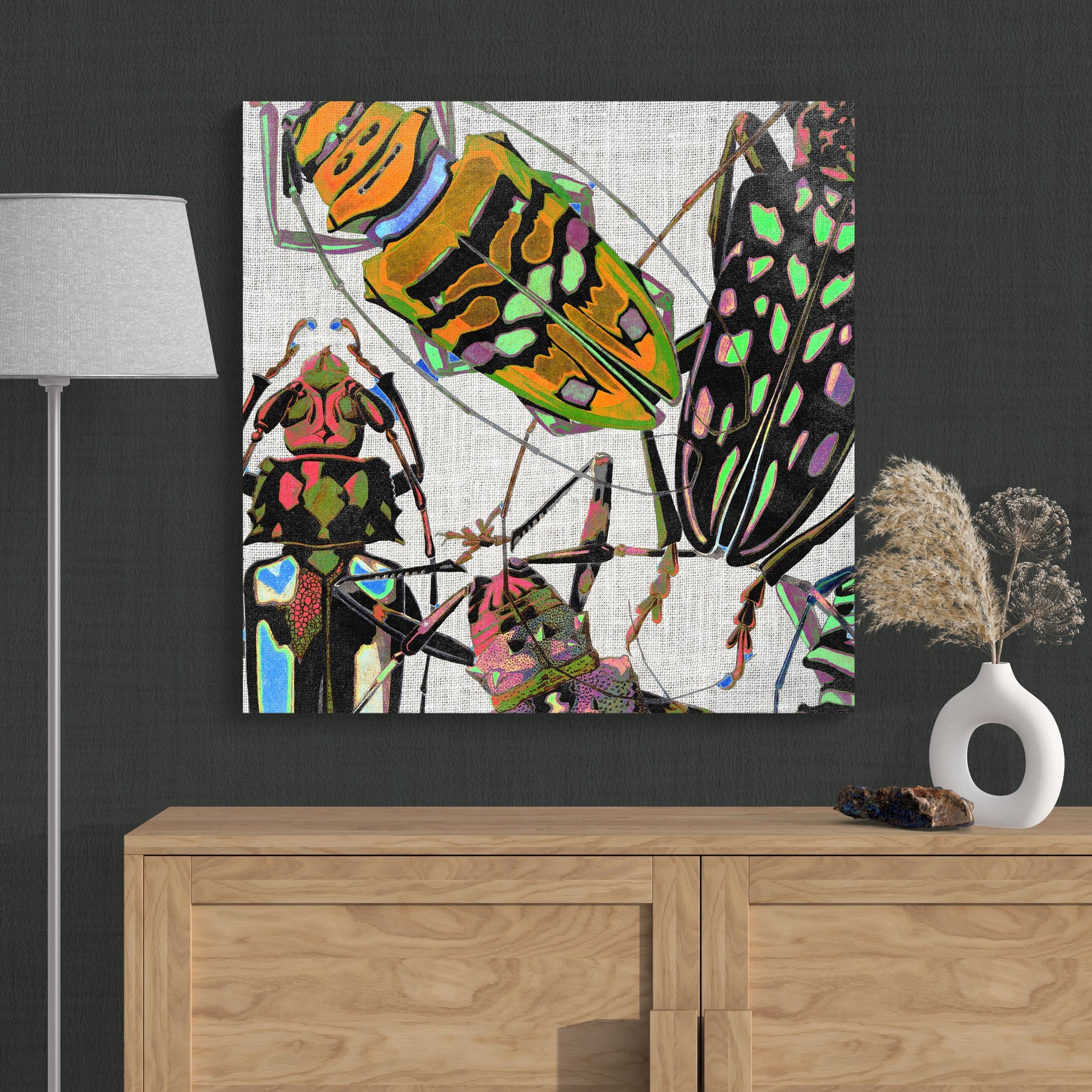 Abstract Insects Beetle Collage - Colorful Nature Canvas Wall Art - Retro Reverence