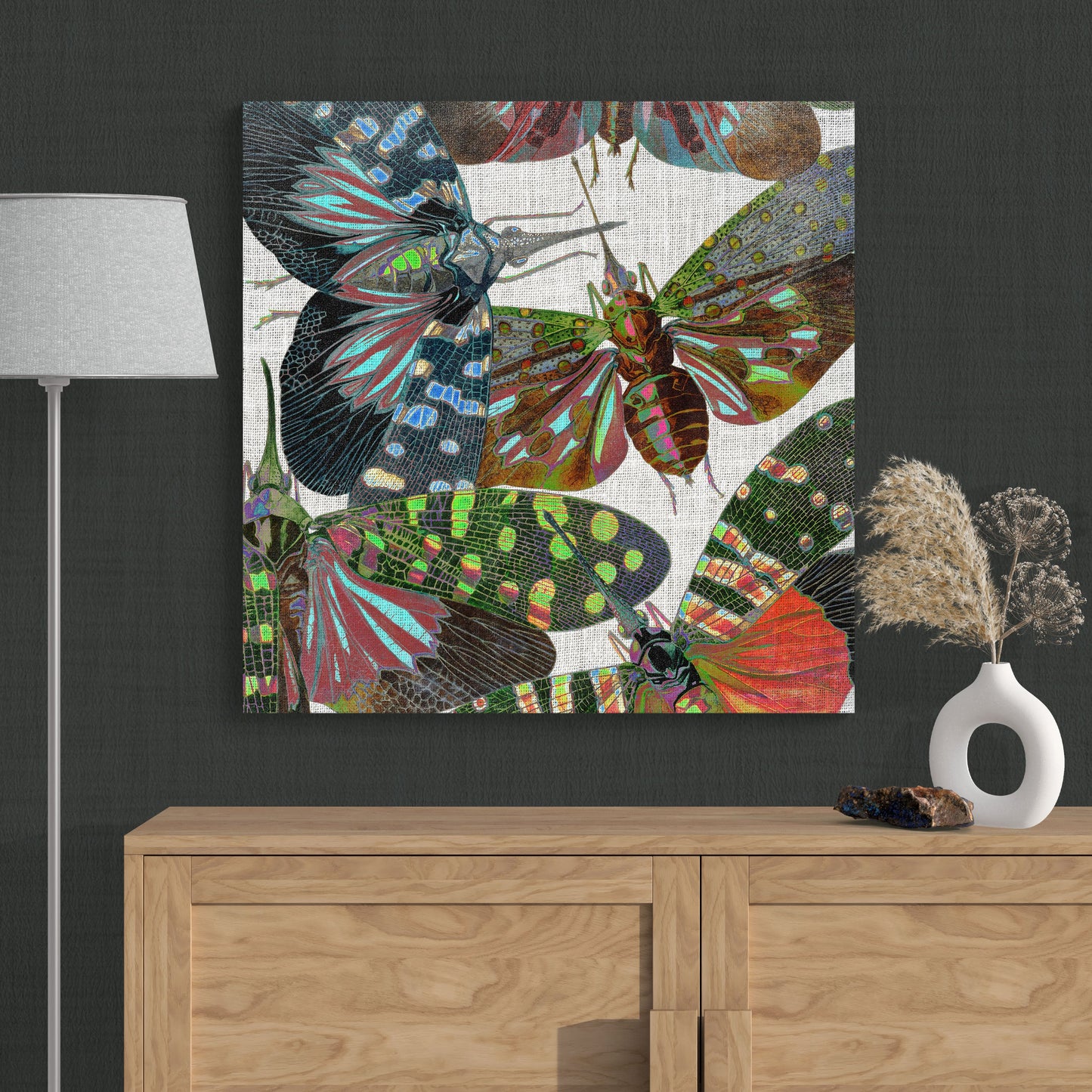 Abstract Insects Lanternfly Collage - Colorful Nature Canvas Wall Art - Retro Reverence