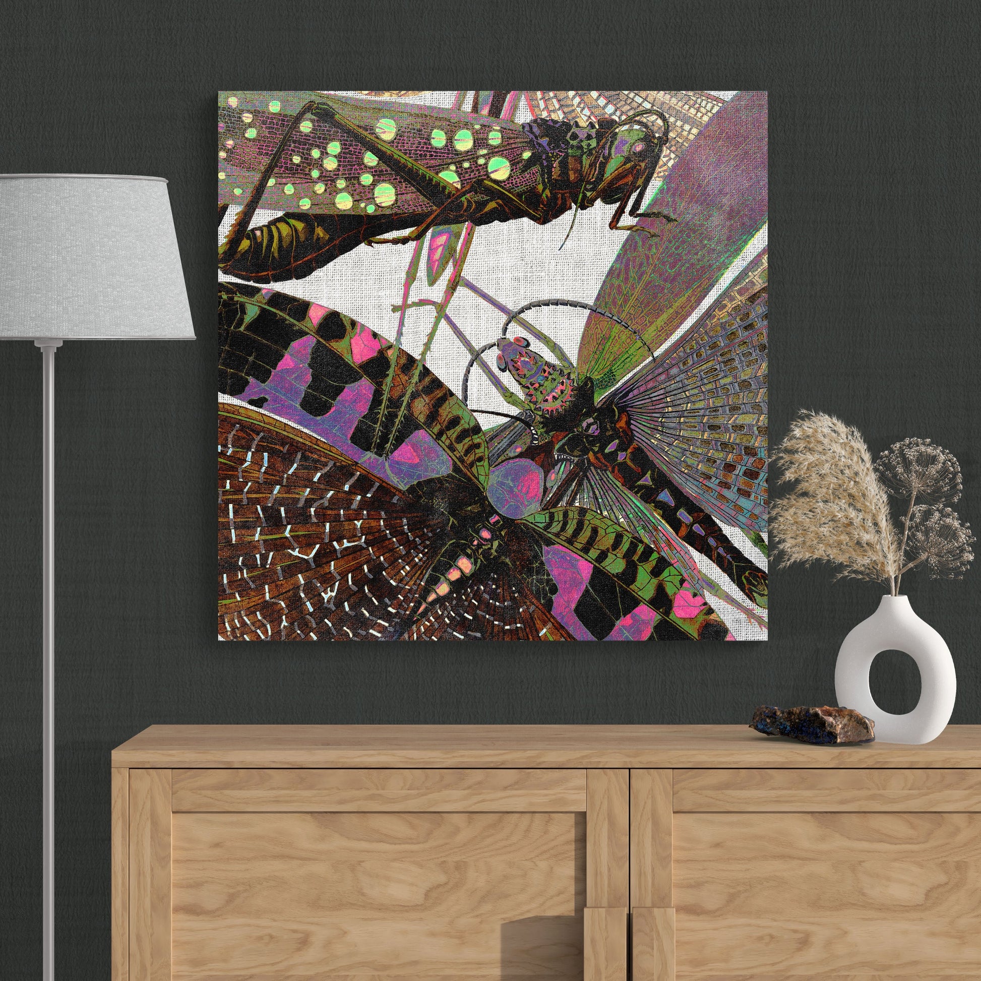 Abstract Insects Locust Collage - Colorful Nature Canvas Wall Art - Retro Reverence