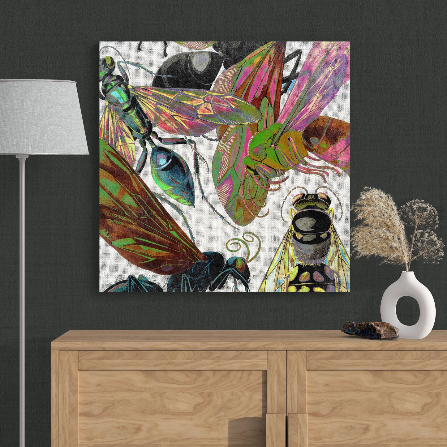 Abstract Insects Wasp Collage 2 - Colorful Nature Canvas Wall Art - Retro Reverence