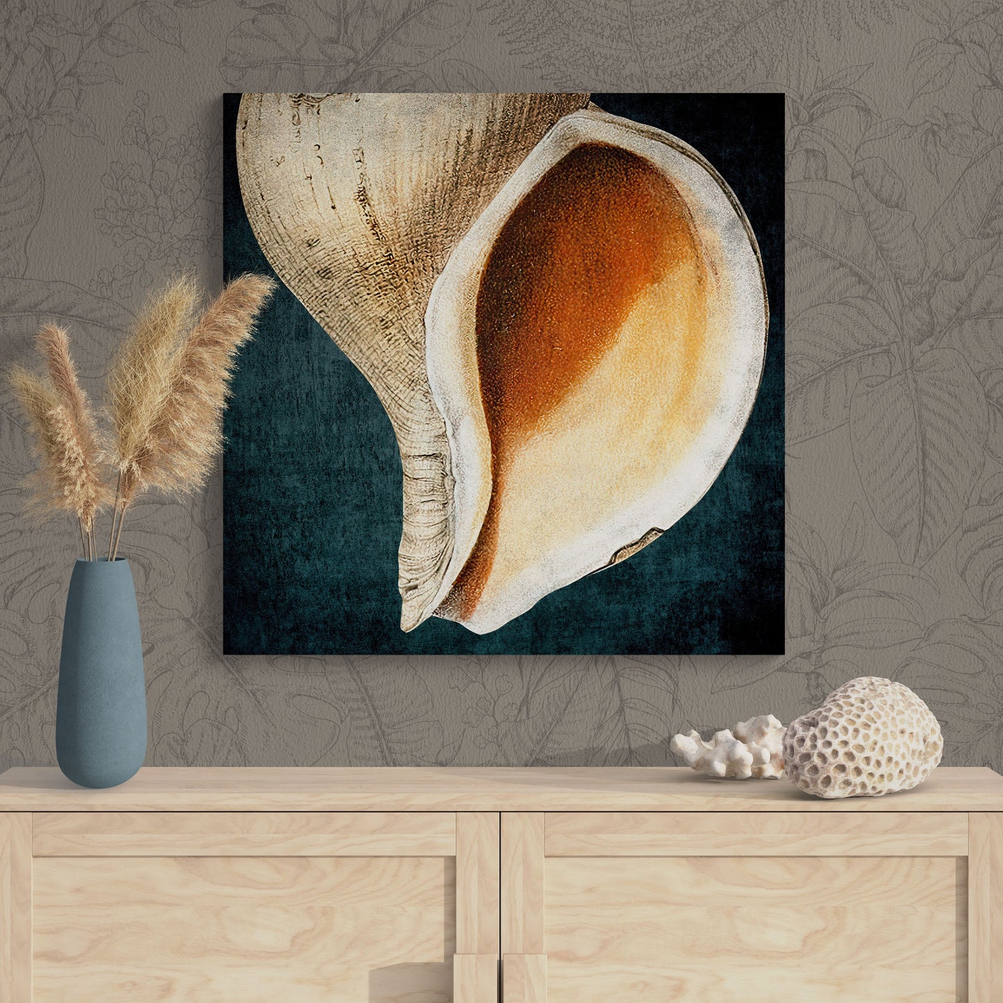 Abstract Shell Antique Illustration 10A - Elegant Jewel-Toned Coastal Canvas Art Print - Retro Reverence
