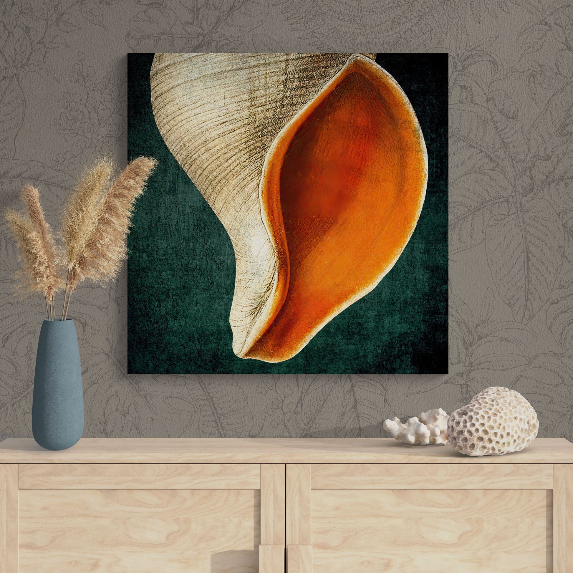 Abstract Shell Antique Illustration 11A - Elegant Jewel-Toned Coastal Canvas Art Print - Retro Reverence