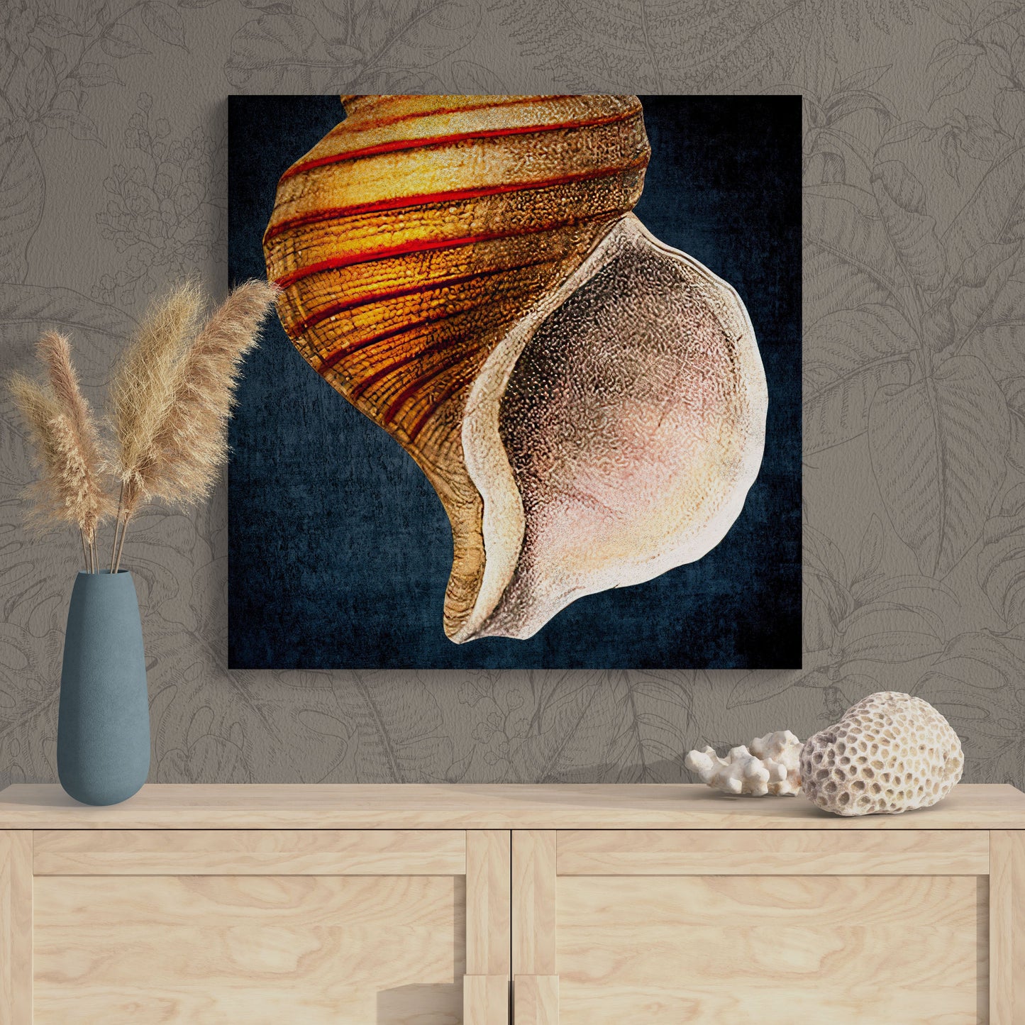 Abstract Shell Antique Illustration 15A - Elegant Jewel-Toned Coastal Canvas Art Print - Retro Reverence