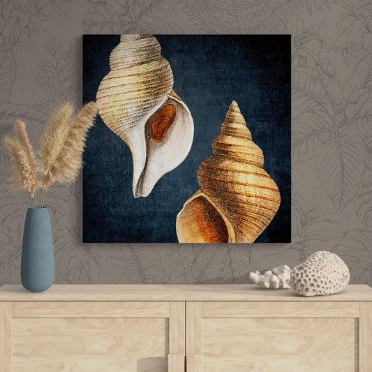 Abstract Shell Antique Illustration Collage 1 - Elegant Jewel-Toned Coastal Canvas Art Print - Retro Reverence