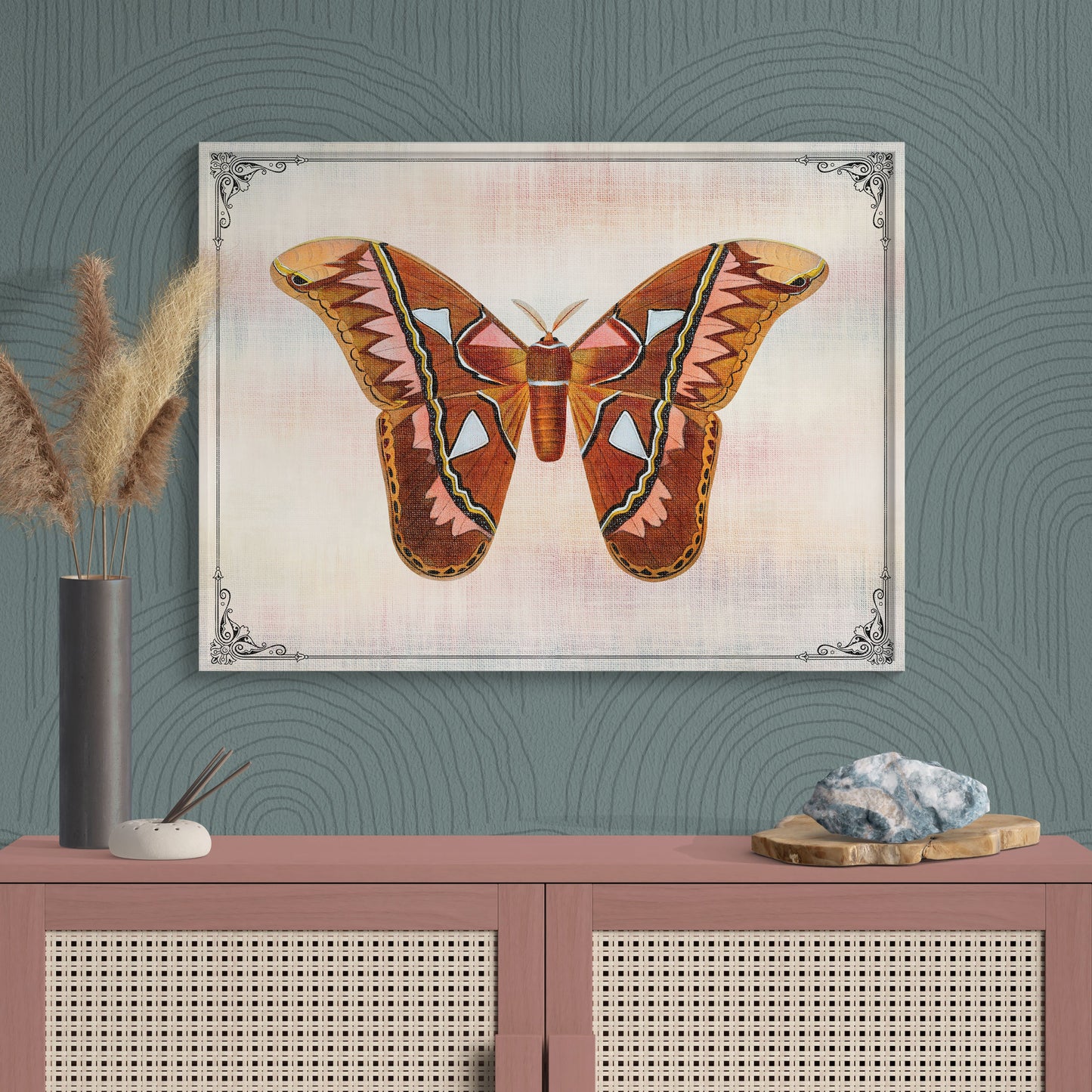 Attacus Atlas Orange Moth Vintage Illustration Nature Art - Retro Reverence