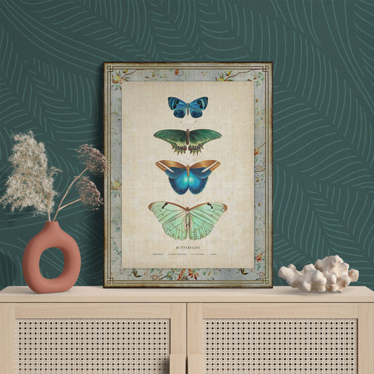 Blue & Green Butterfly Collage Illustration Nature Art - Retro Reverence