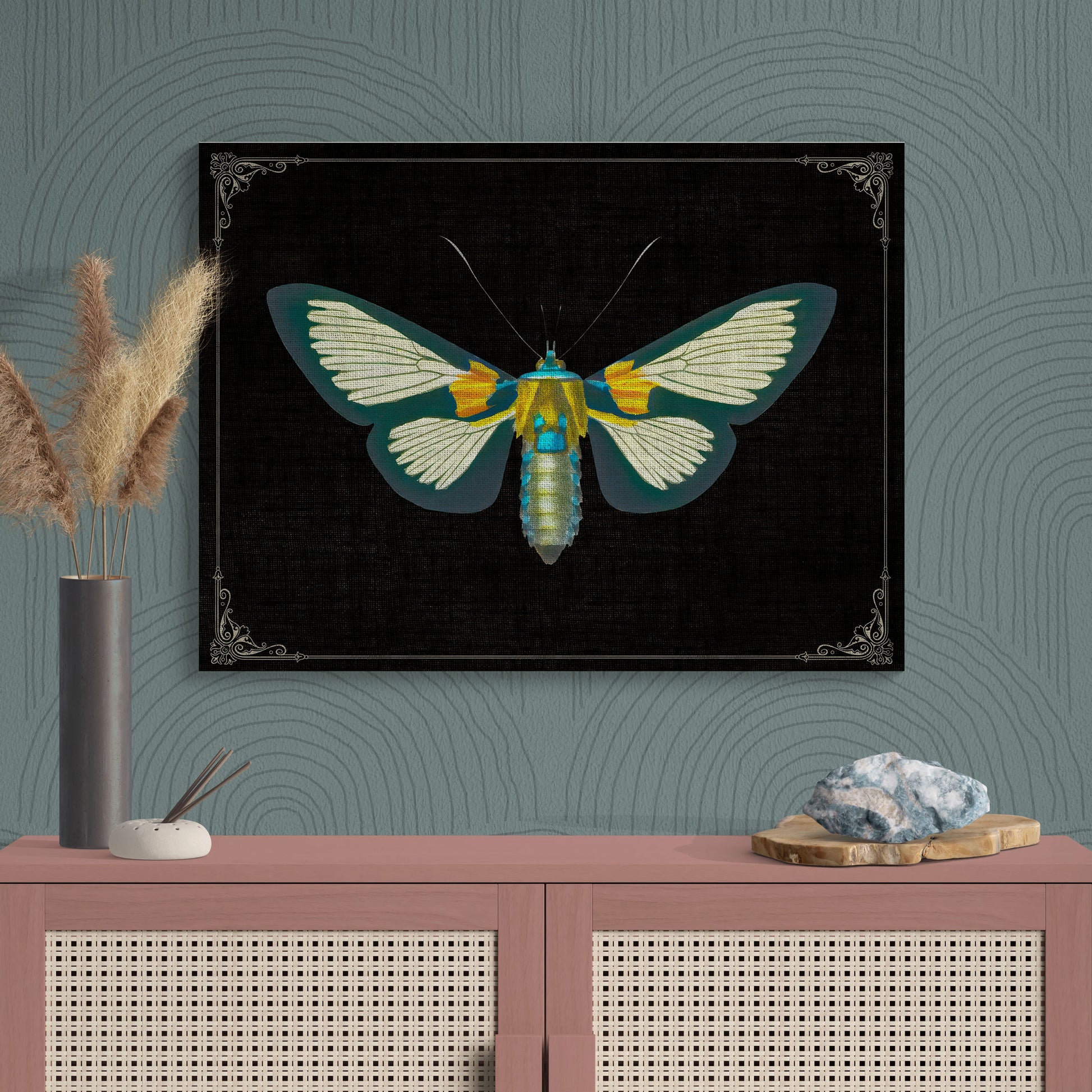Blue Moth Vintage Illustration Nature Art - Retro Reverence