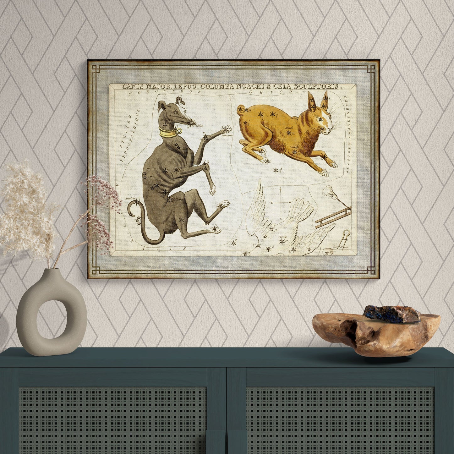 Canis Major Lepus Antique Illustration Star Constellation Wall Art - Retro Reverence
