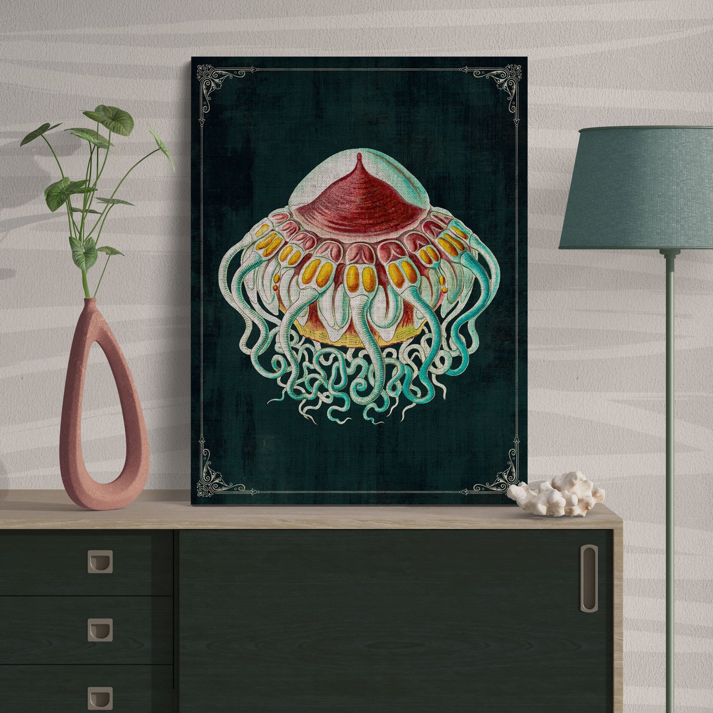 Colorful Jellyfish Vintage Deep Sea Ocean Wall Art - Retro Reverence