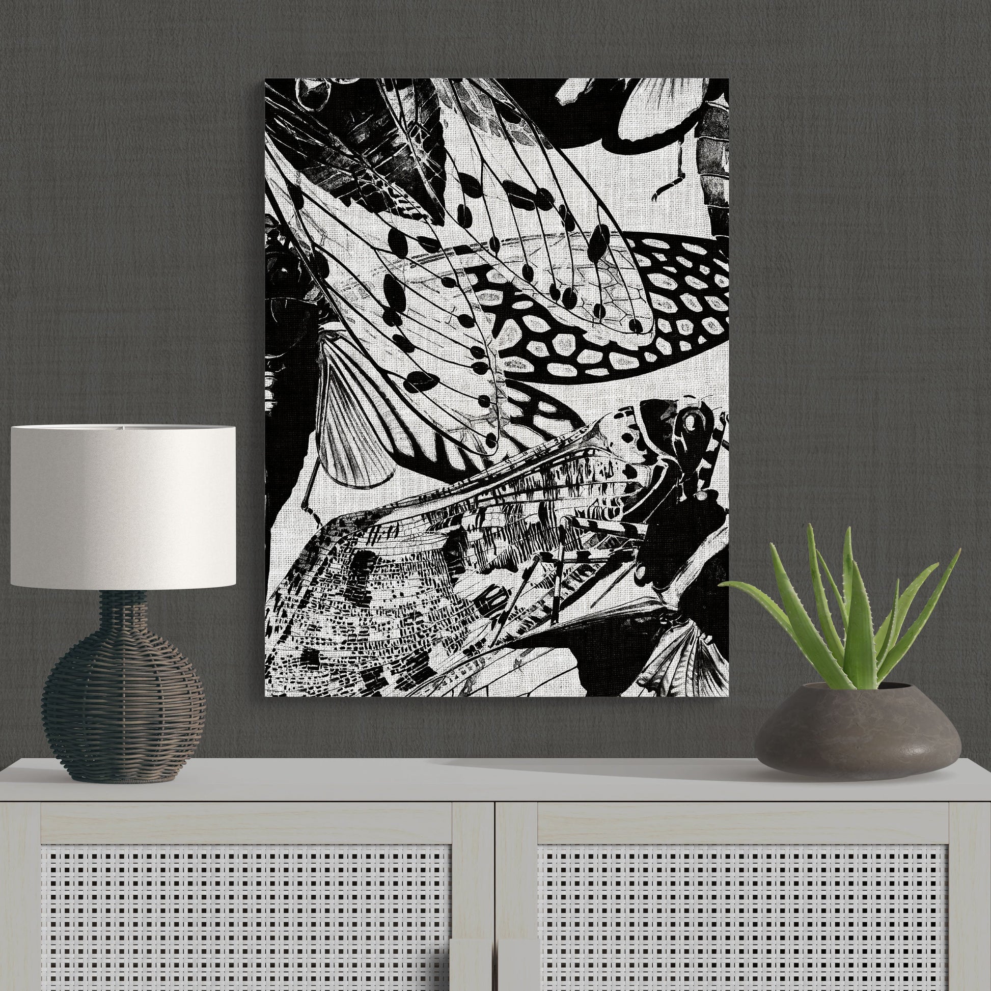 Contemporary Black & White Cicadas Modern Nature Art - Retro Reverence
