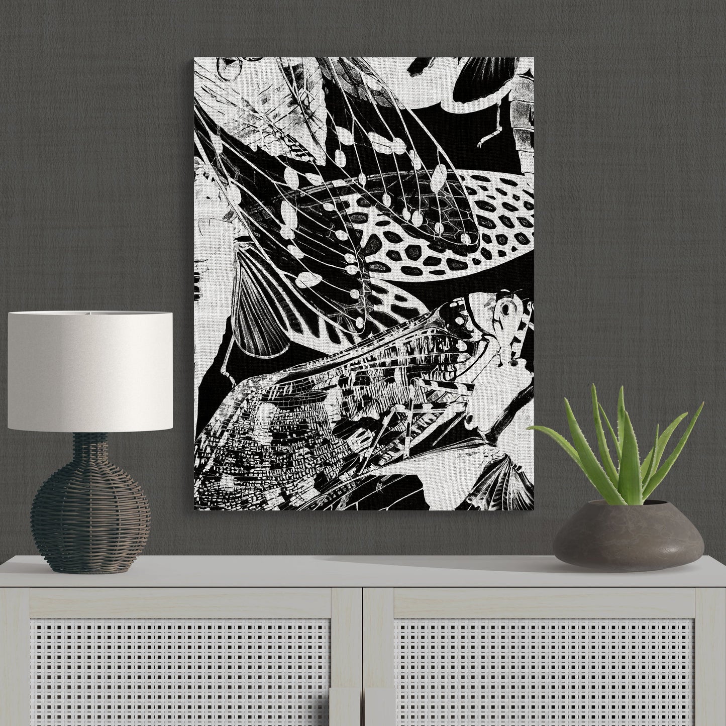 Contemporary Black & White Cicadas Modern Nature Art - Retro Reverence