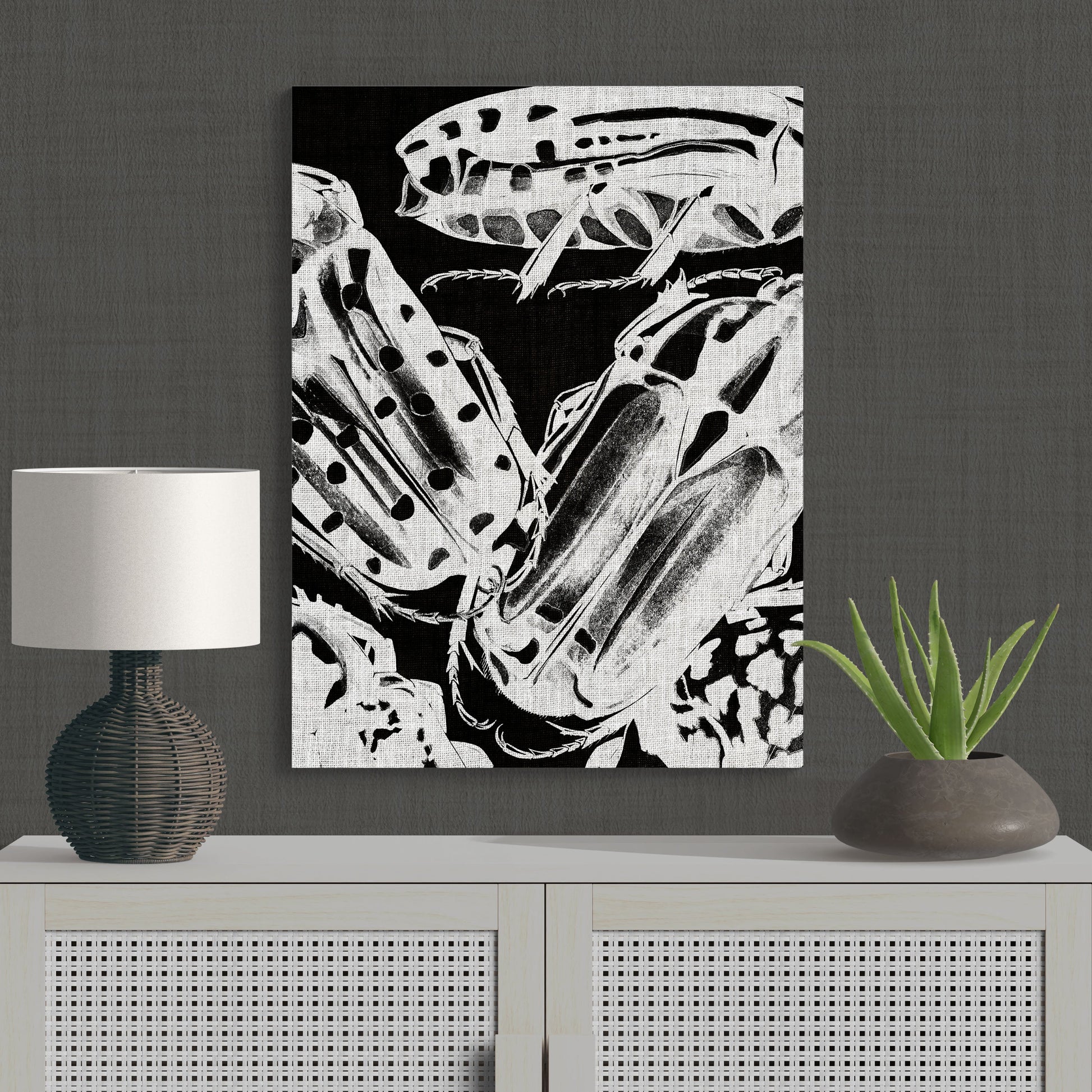 Contemporary Black & White Dung Beetle Modern Nature Art - Retro Reverence