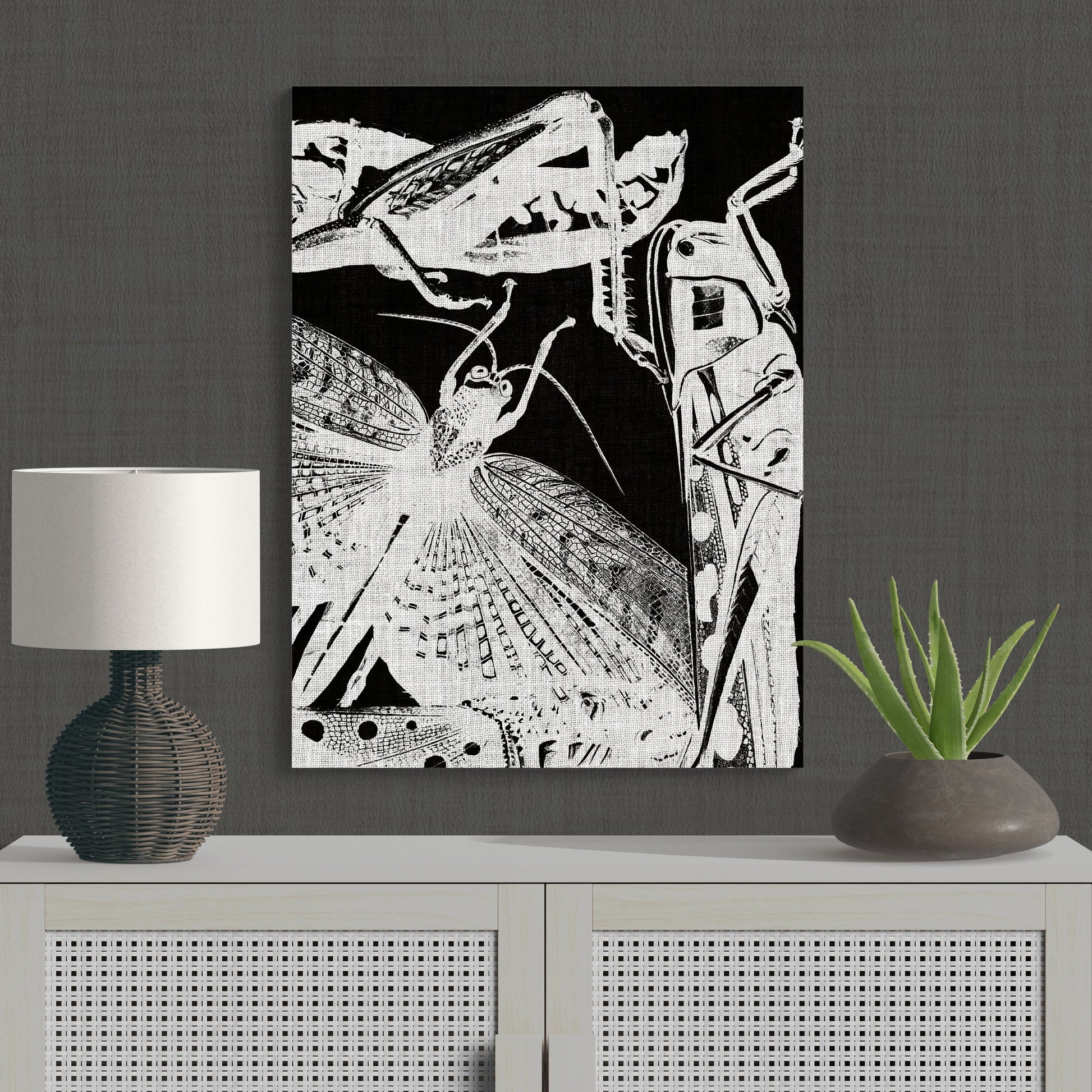 Contemporary Black & White Grasshopper Modern Nature Art - Retro Reverence