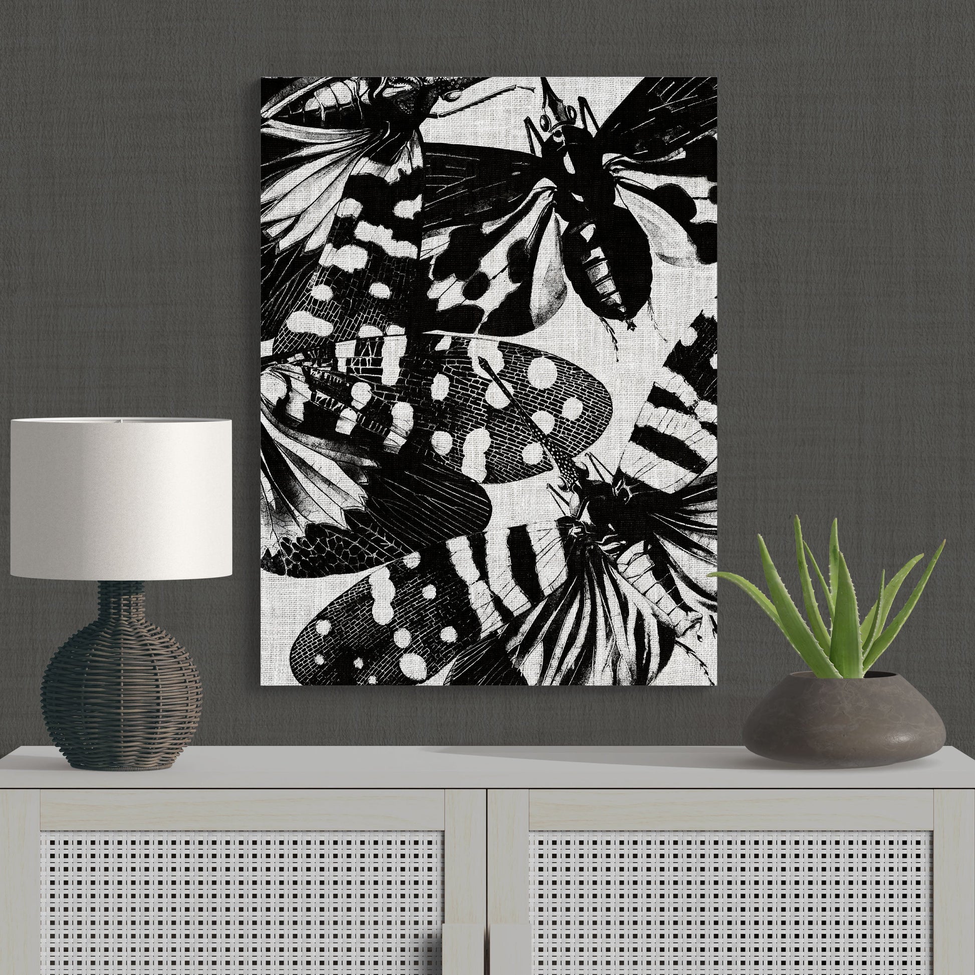 Contemporary Black & White Lanternfly Modern Nature Art - Retro Reverence