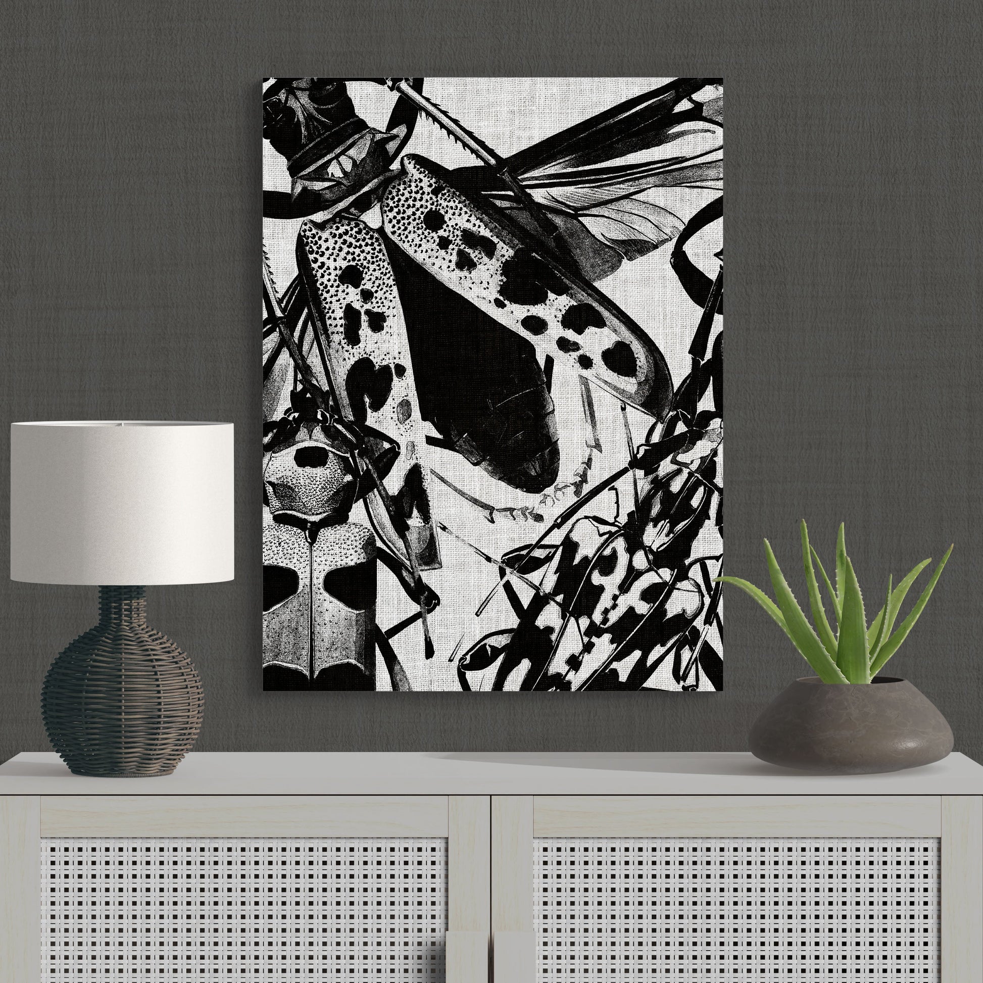 Contemporary Black & White Long Horn Beetle Modern Nature Art - Retro Reverence
