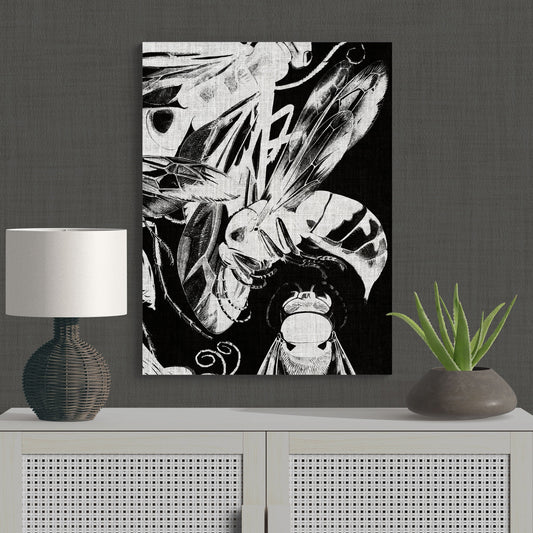 Contemporary Black & White Wasp Modern Nature Art - Retro Reverence