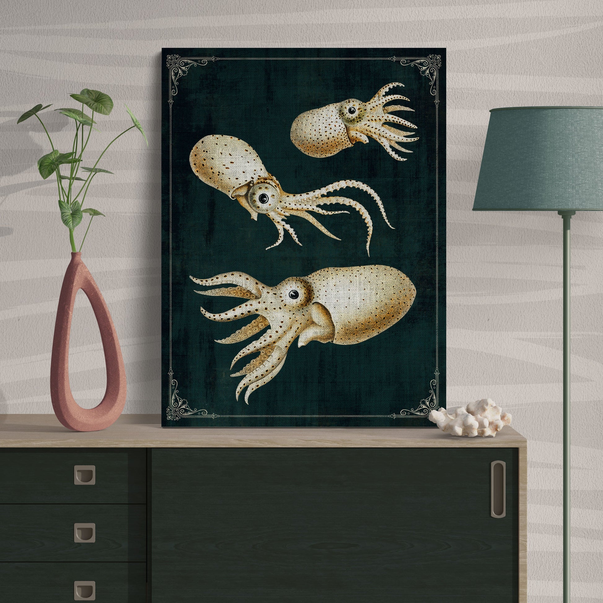 Cuttlefish Collage Vintage Deep Sea Ocean Wall Art - Retro Reverence