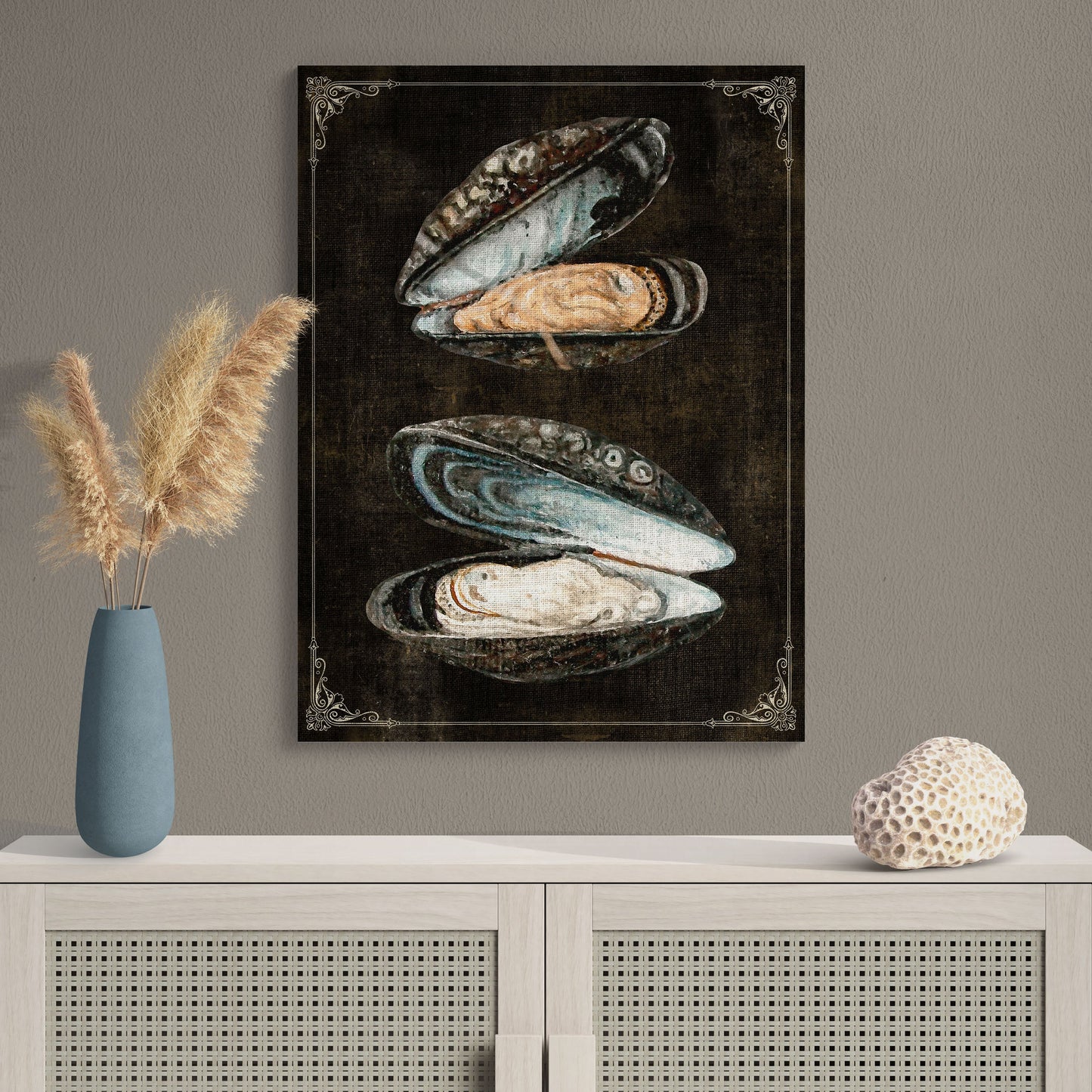 Mussel Shells Natural History Illustration Coastal Wall Art - Retro Reverence