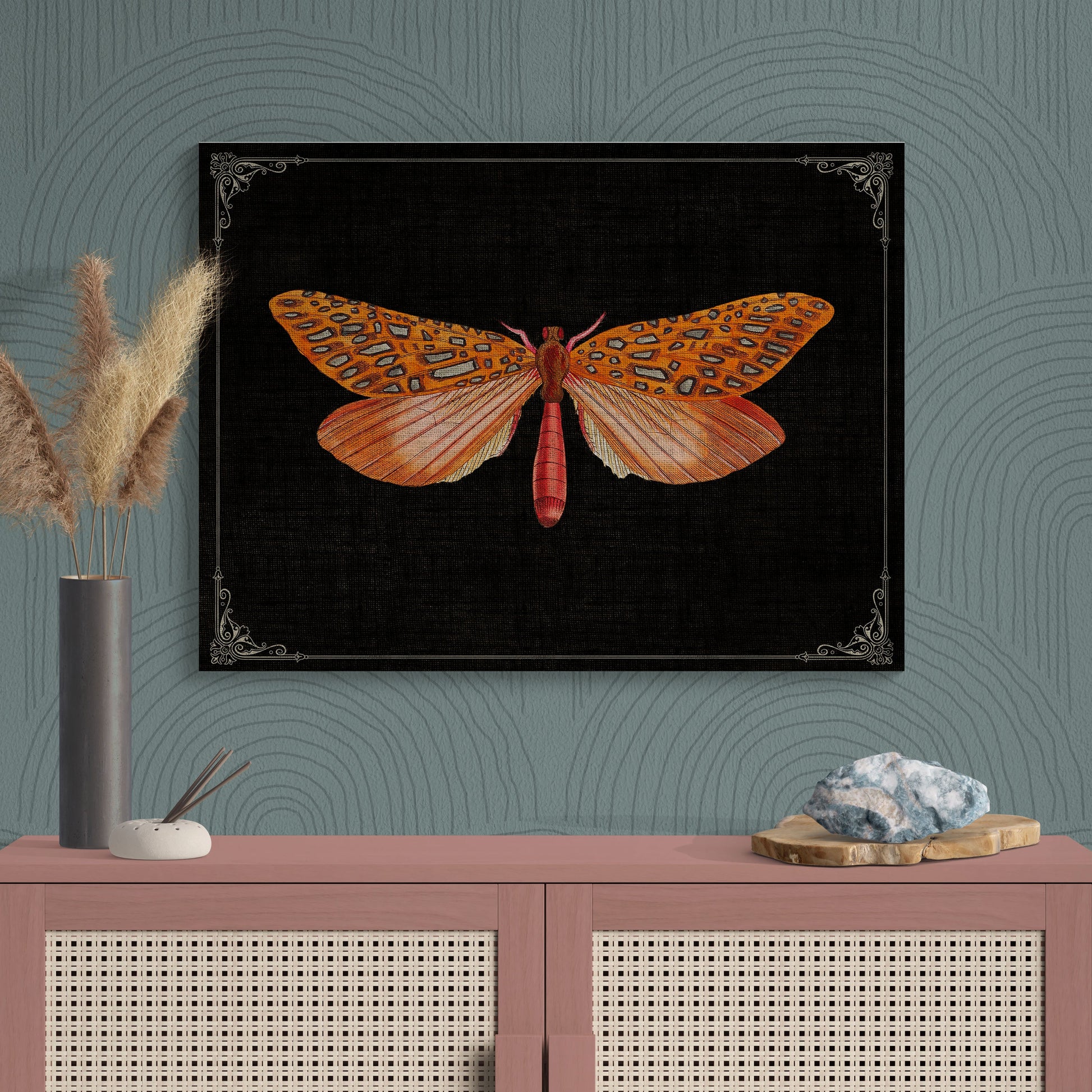 Orange & Turquoise Moth Vintage Illustration Nature Art - Retro Reverence