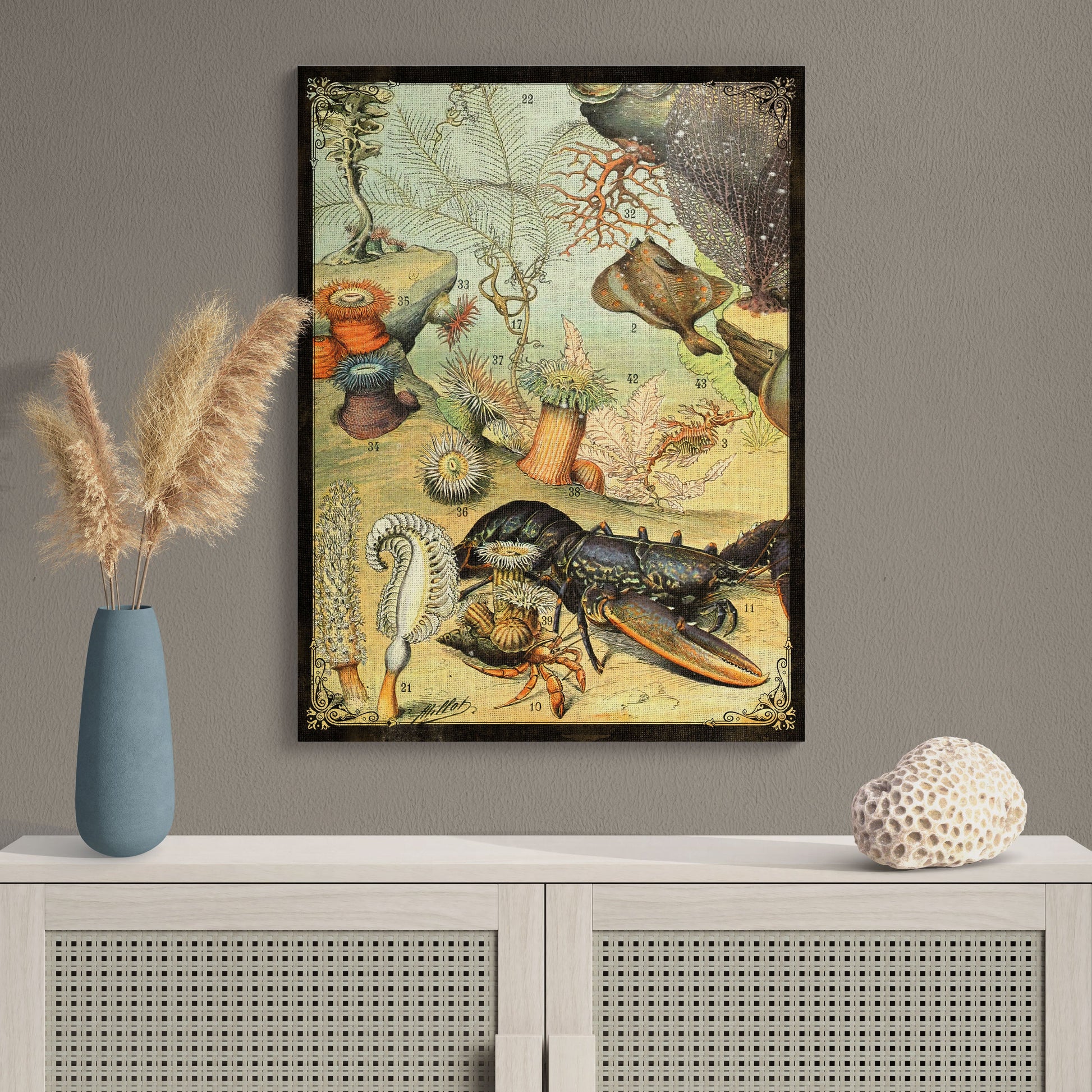 Sea Life Underwater Scene 3A Natural History Illustration Ocean Wall Art - Retro Reverence