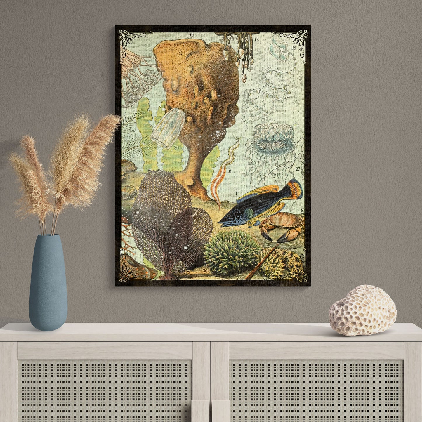 Sea Life Underwater Scene 3D Natural History Illustration Ocean Wall Art - Retro Reverence