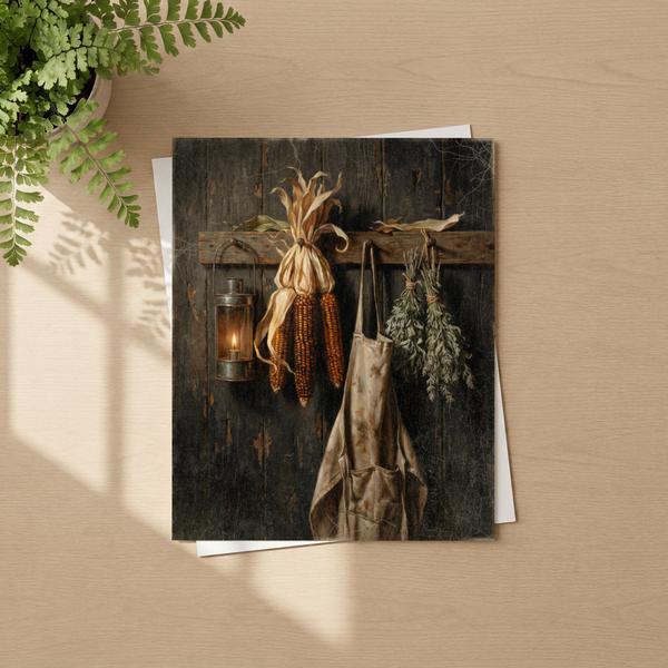 Dried Corn and Apron fall wall art as a framed fine art paper print