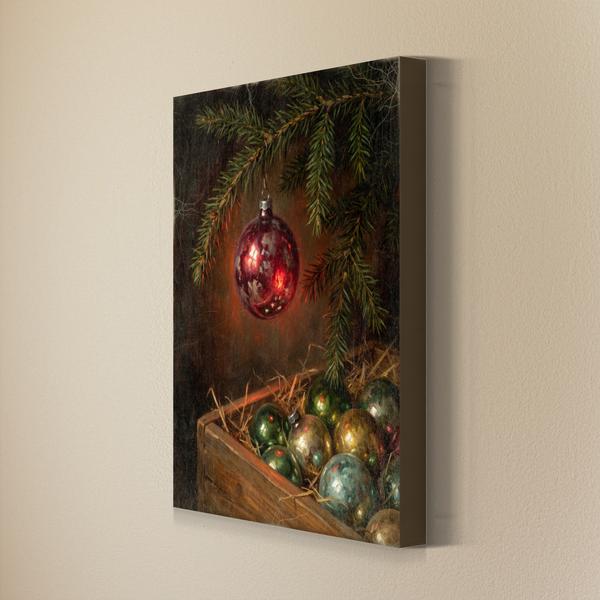 Glass Ornament Christmas wall art as a gallery wrapped canvas with finished edges