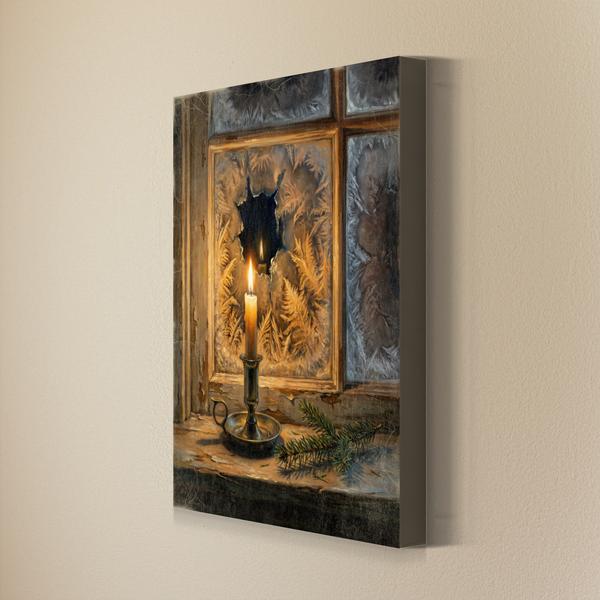 Candle in the Window Christmas wall art as a gallery wrapped canvas with finished edges