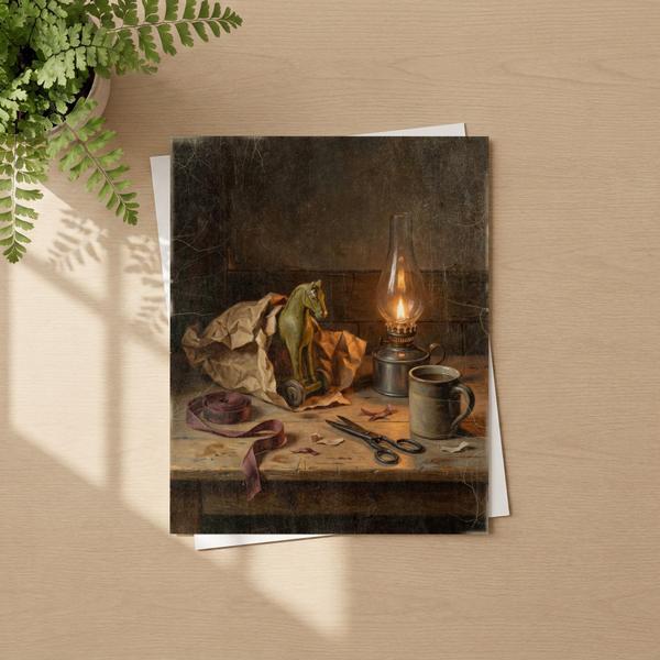 Wooden Toy Horse Christmas wall art as a framed fine art paper print