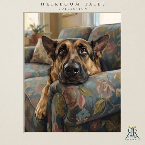 The same scene of a dog gazing up with impossibly pleading eyes, rendered with a different dog, showing how the portrait adapts to any coat and markings