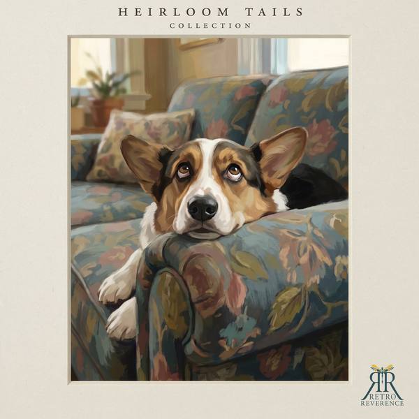 The same scene of a dog gazing up with impossibly pleading eyes, rendered with a different dog, showing how the portrait adapts to any coat and markings