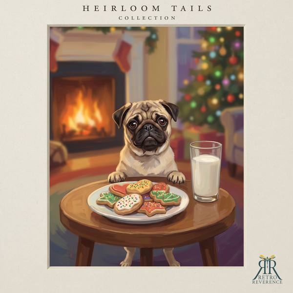 The same scene of a dog guarding the cookies and milk left out for Santa, rendered with a different dog, showing how the portrait adapts to any coat and markings
