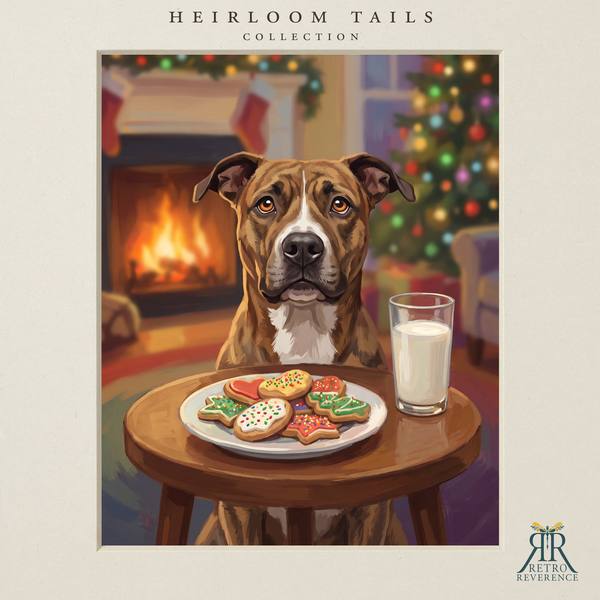 The same scene of a dog guarding the cookies and milk left out for Santa, rendered with a different dog, showing how the portrait adapts to any coat and markings
