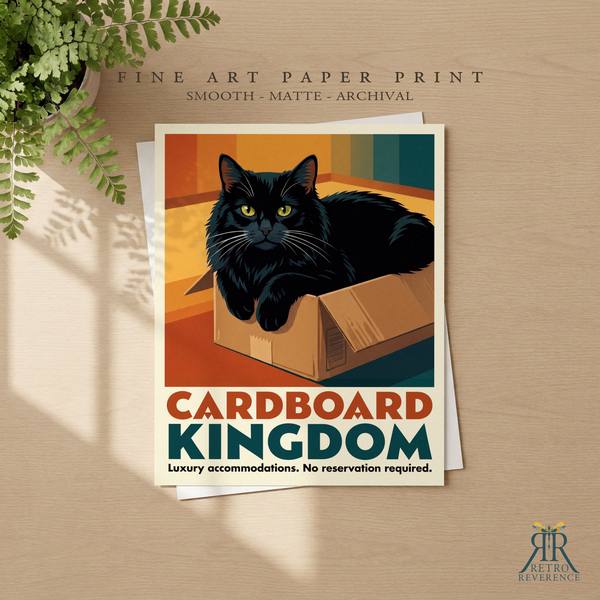Cardboard Kingdom custom cat travel poster as a framed fine art paper print.
