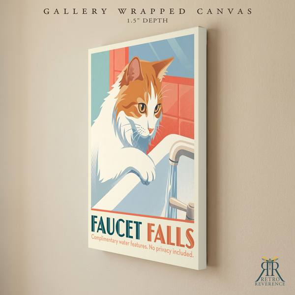 Faucet Falls custom cat travel poster as a gallery wrapped canvas with finished edges.