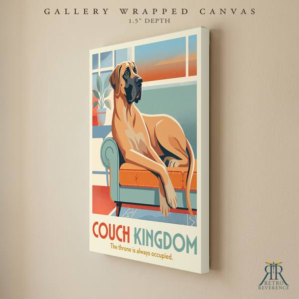 Couch Kingdom custom dog travel poster as a gallery wrapped canvas with finished edges.