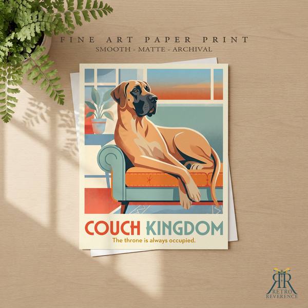 Couch Kingdom custom dog travel poster as a framed fine art paper print.