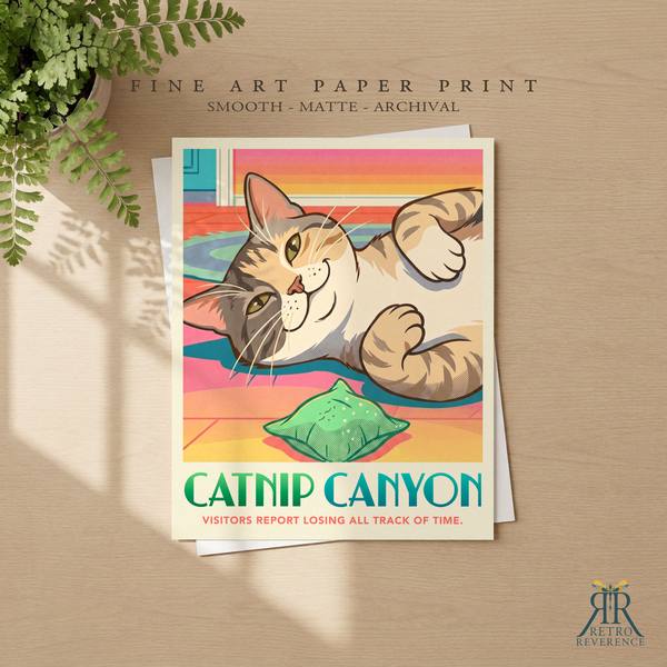 Catnip Canyon custom cat travel poster as a framed fine art paper print.